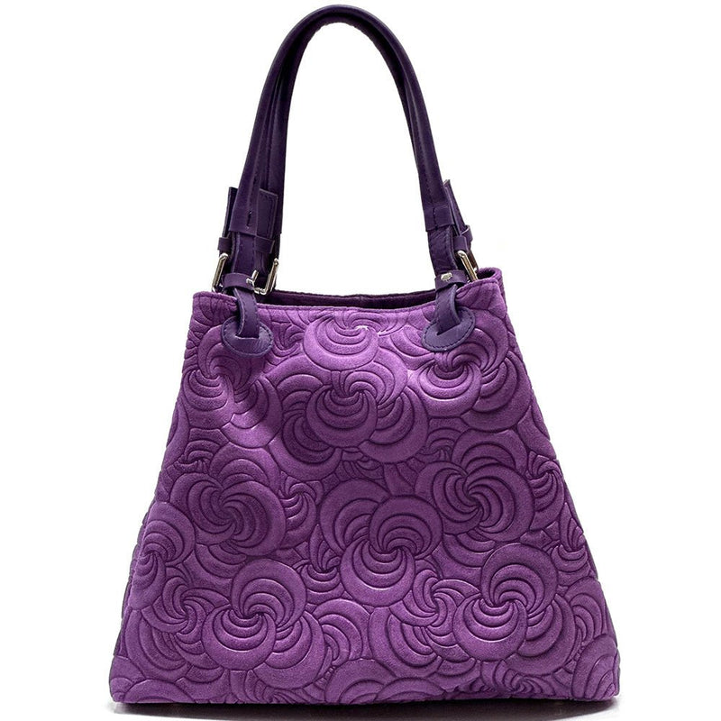 Elsa Italian Suede Tote Bag – Embossed Floral Leather Handbag - Leather Italiano