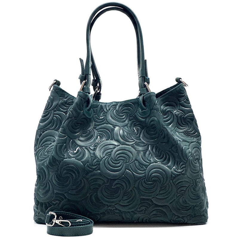 Elsa Italian Suede Tote Bag – Embossed Floral Leather Handbag - Leather Italiano