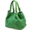 Elsa Italian Suede Tote Bag – Embossed Floral Leather Handbag - Leather Italiano