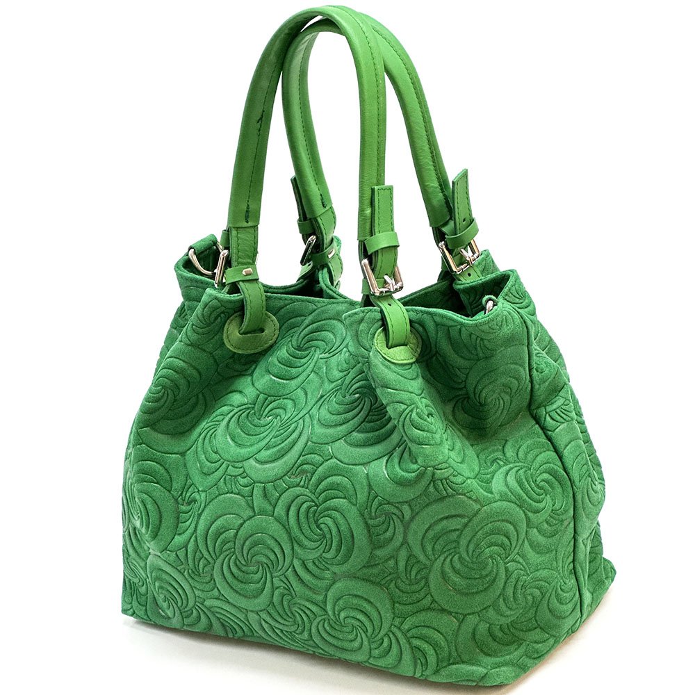 Elsa Italian Suede Tote Bag – Embossed Floral Leather Handbag - Leather Italiano