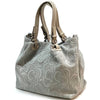 Elsa Italian Suede Tote Bag – Embossed Floral Leather Handbag - Leather Italiano