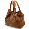Elsa Italian Suede Tote Bag – Embossed Floral Leather Handbag - Leather Italiano