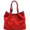 Elsa Italian Suede Tote Bag – Embossed Floral Leather Handbag - Leather Italiano