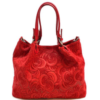 Elsa Italian Suede Tote Bag – Embossed Floral Leather Handbag - Leather Italiano