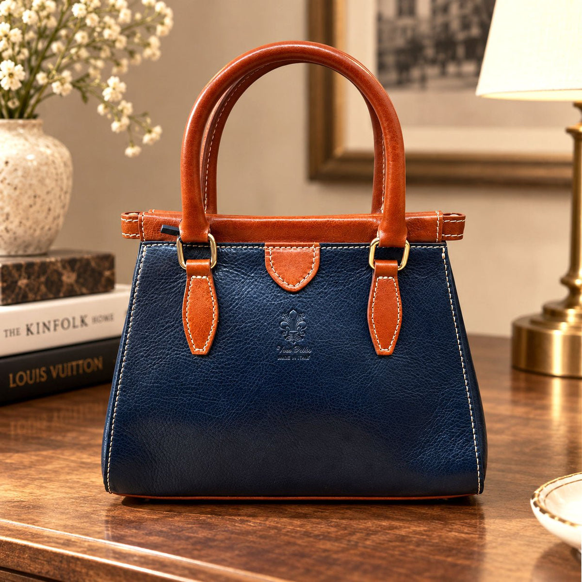Ersilia Hand-Dyed Leather Spring-Frame Satchel - Leather Italiano