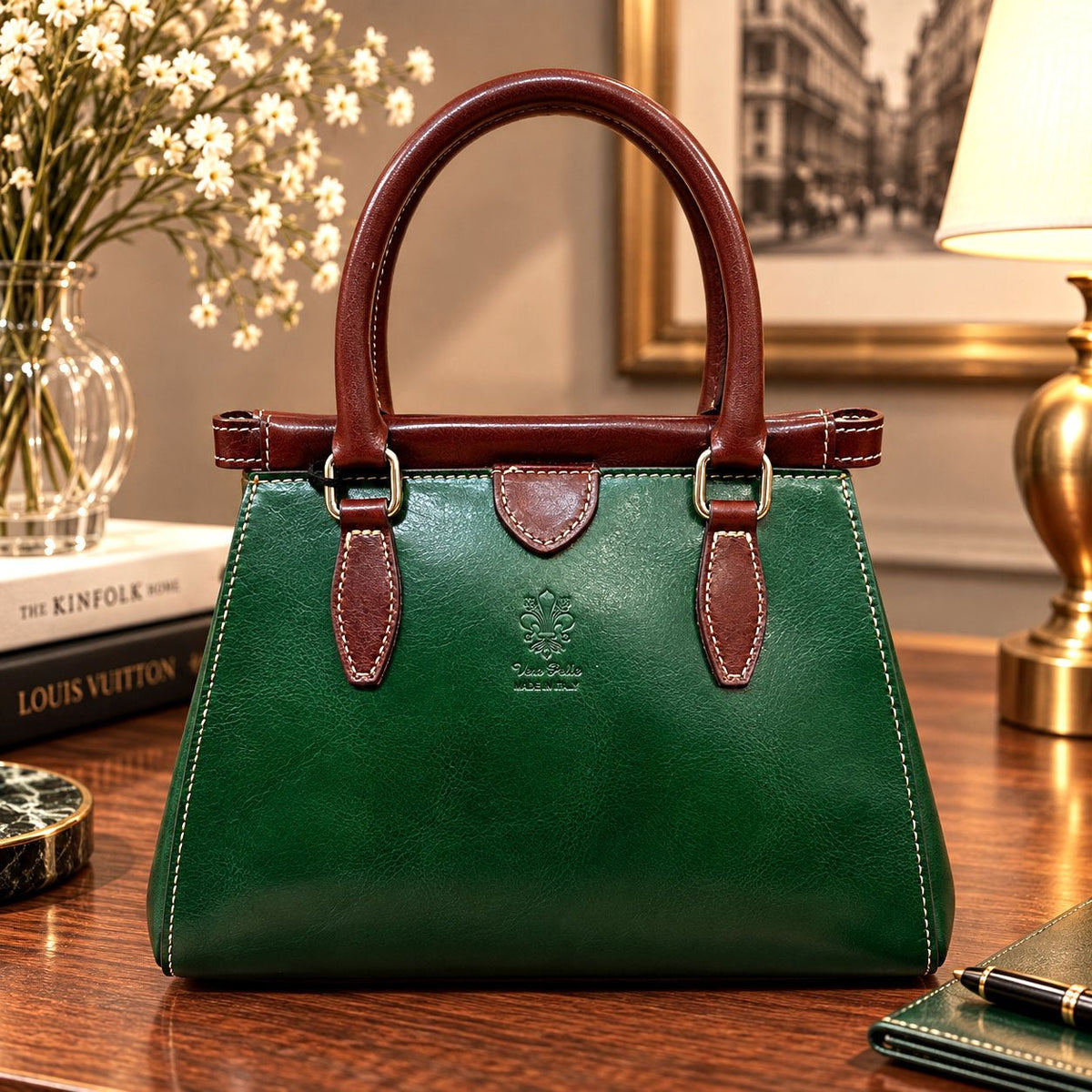 Ersilia Hand-Dyed Leather Spring-Frame Satchel - Leather Italiano