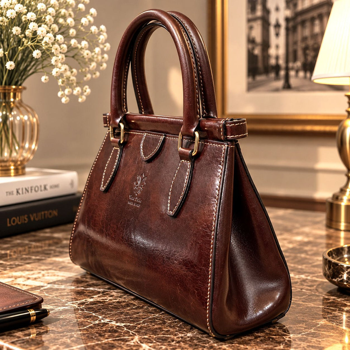 Ersilia Hand-Dyed Leather Spring-Frame Satchel - Leather Italiano
