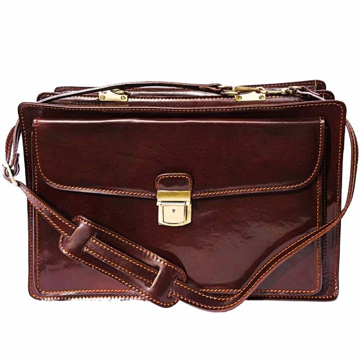 Espresso brown executive leather briefcase made in Italy