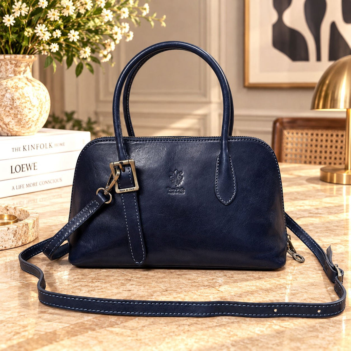 Eugenia Hand-Dyed Leather Dome Satchel - Leather Italiano