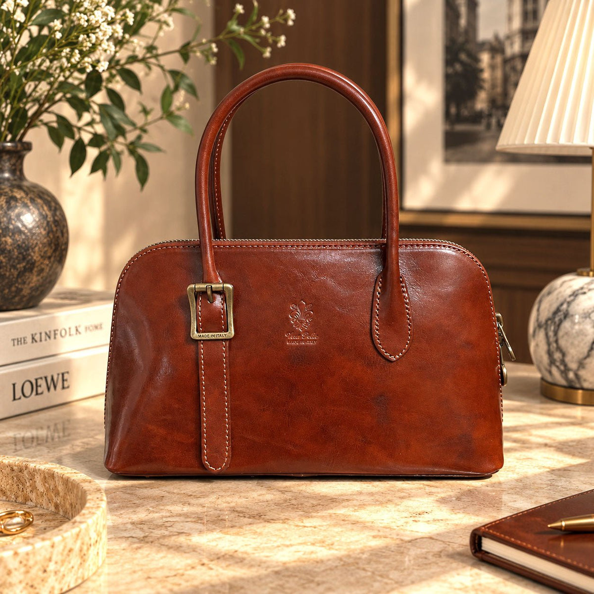 Eugenia Hand-Dyed Leather Dome Satchel - Leather Italiano