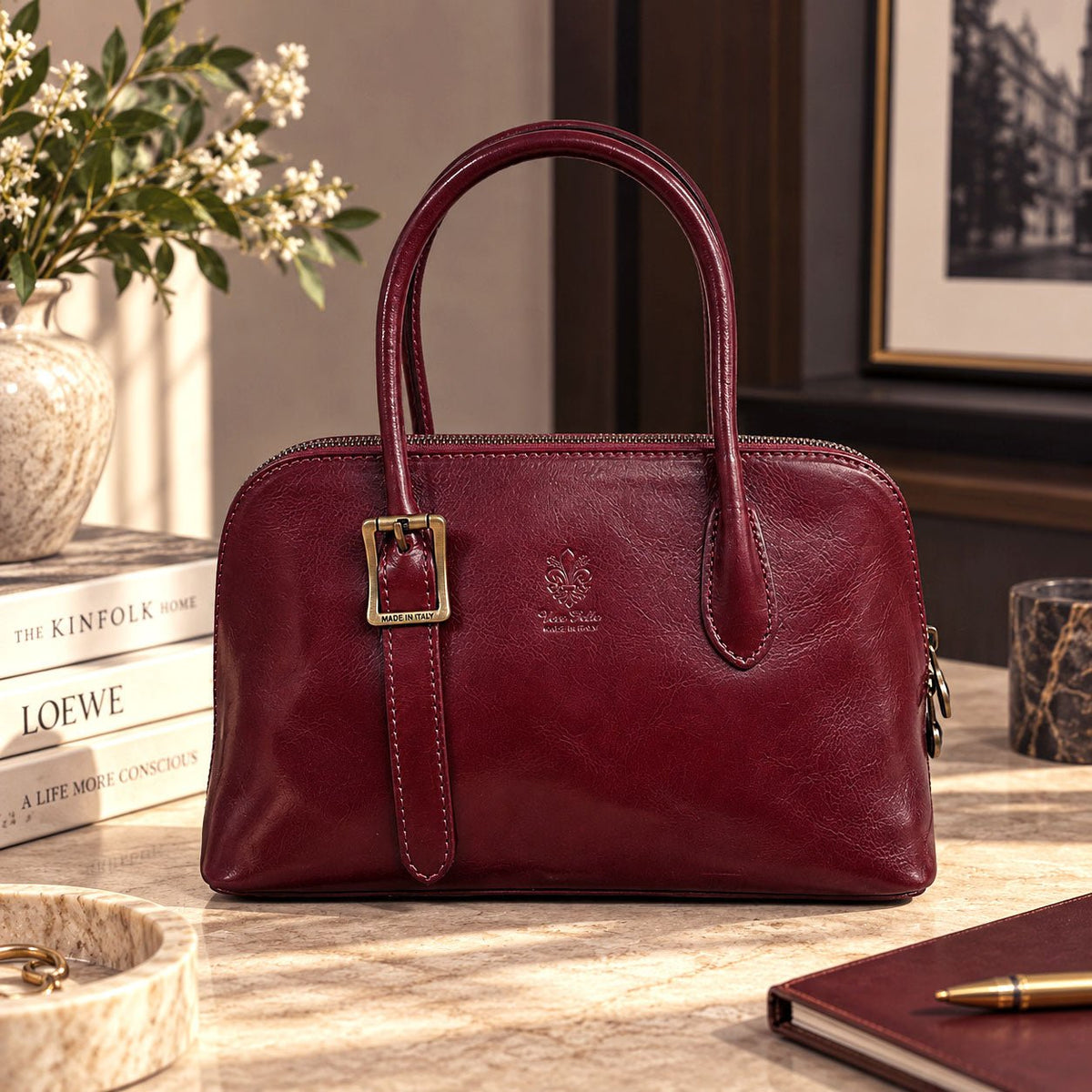Eugenia Hand-Dyed Leather Dome Satchel - Leather Italiano