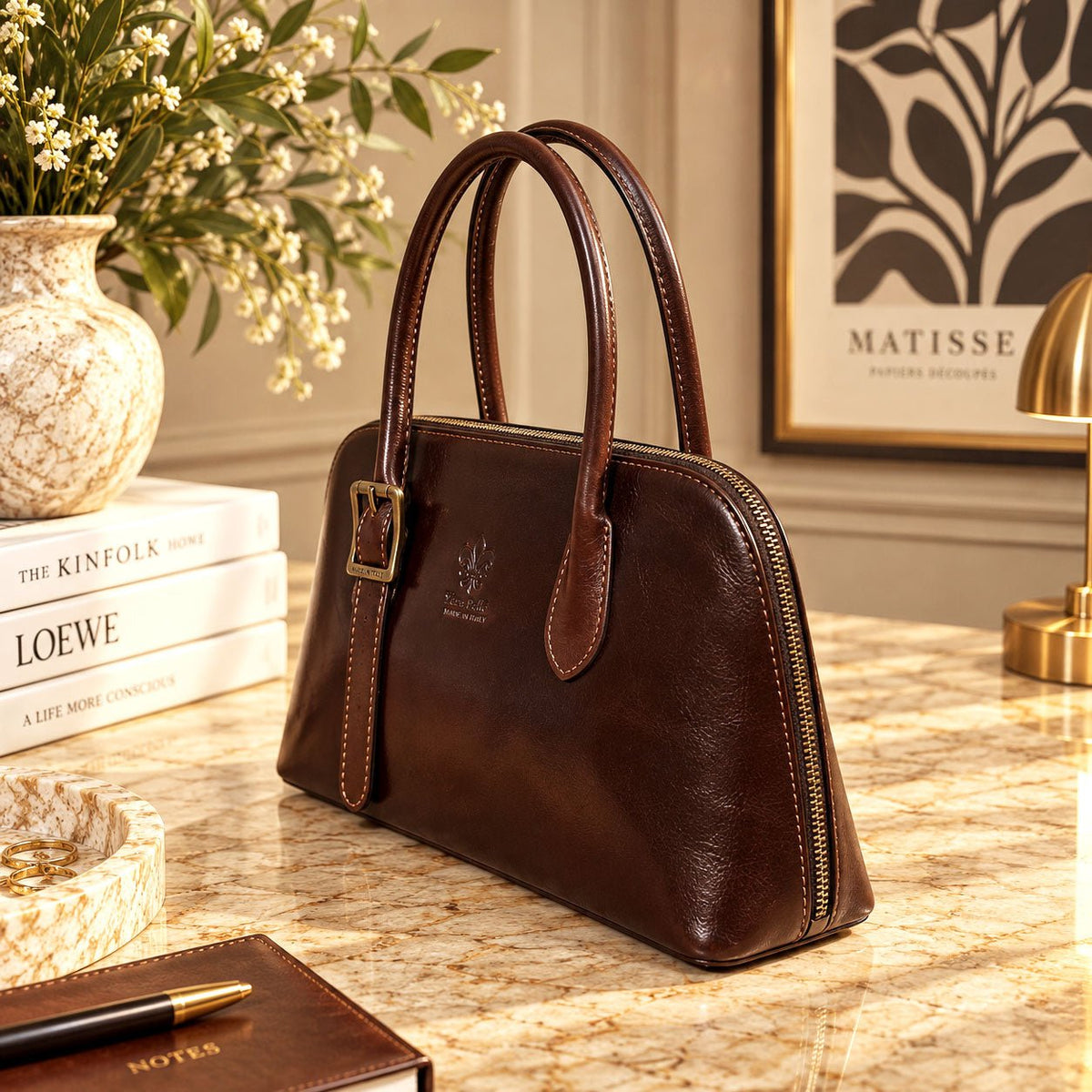 Eugenia Hand-Dyed Leather Dome Satchel - Leather Italiano