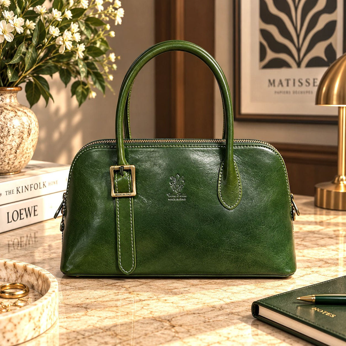Eugenia Hand-Dyed Leather Dome Satchel - Leather Italiano