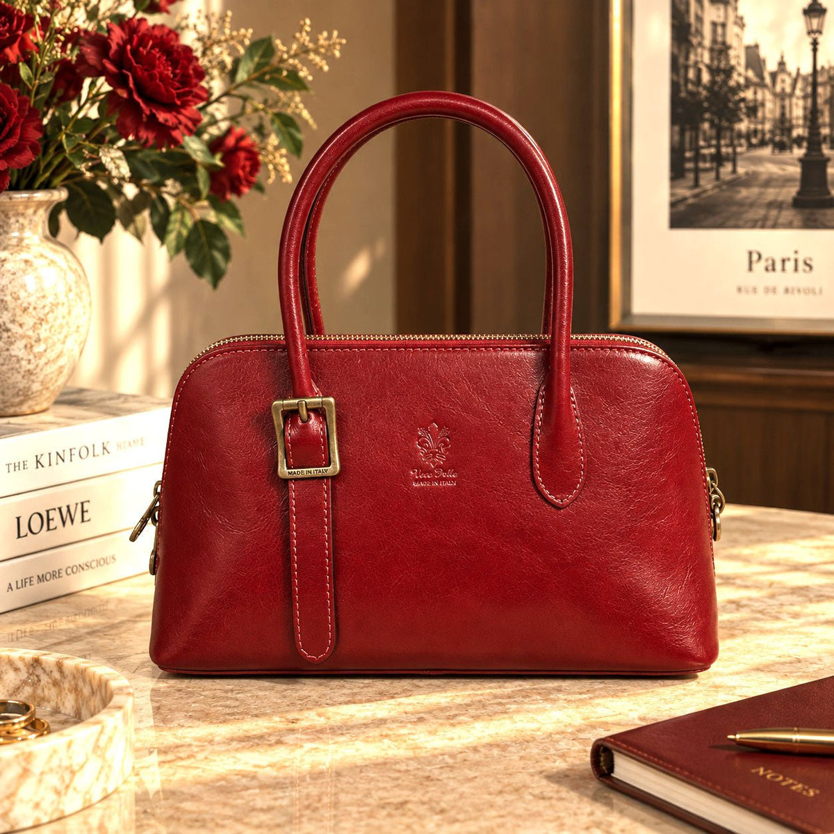 Eugenia Hand-Dyed Leather Dome Satchel - Leather Italiano