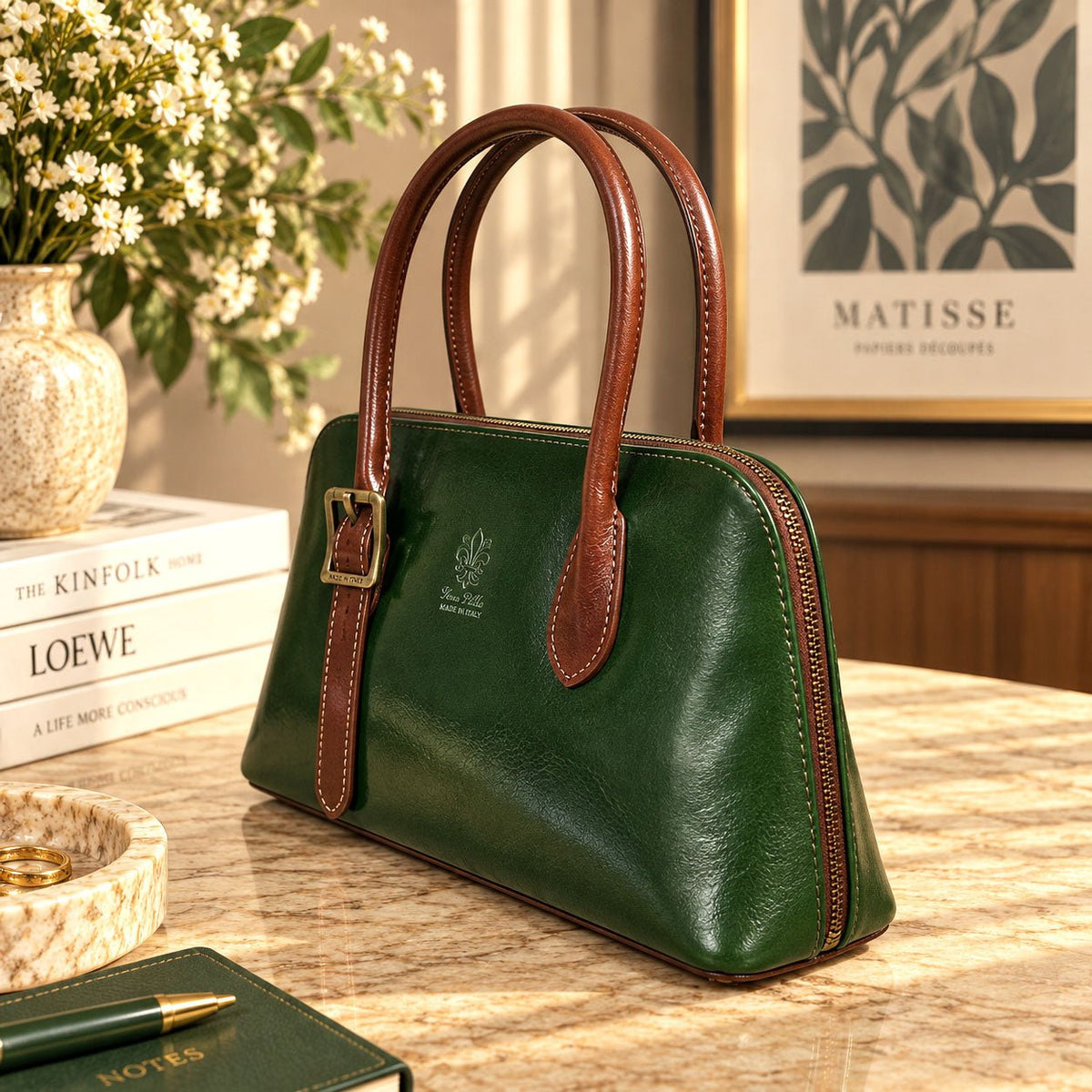 Eugenia Hand-Dyed Leather Dome Satchel - Leather Italiano