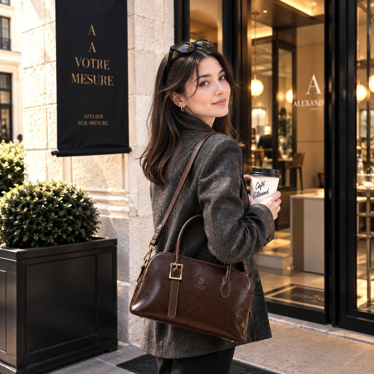 Eugenia Hand-Dyed Leather Dome Satchel - Leather Italiano