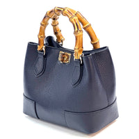 Fabrizia Small Italian Leather Bag with Bamboo Handles - Leather Italiano