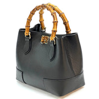 Fabrizia Small Italian Leather Bag with Bamboo Handles - Leather Italiano