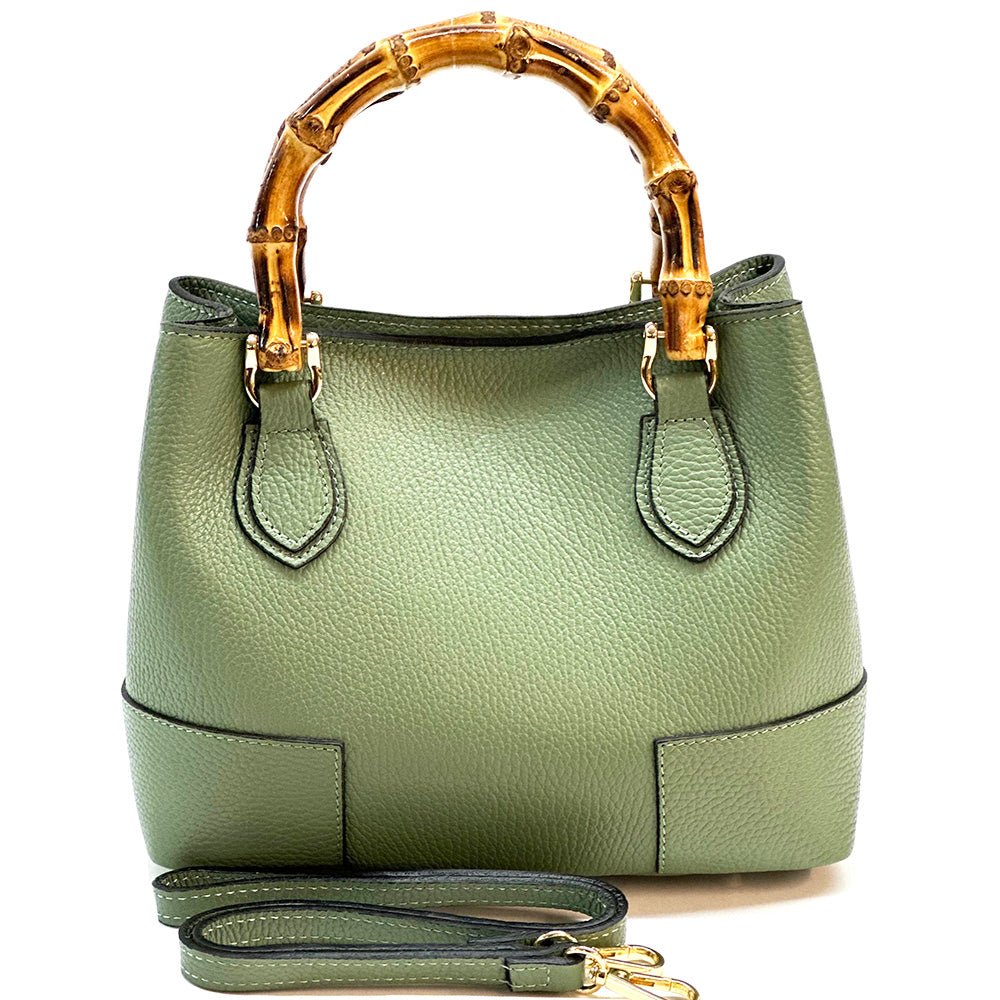 Fabrizia Small Italian Leather Bag with Bamboo Handles - Leather Italiano