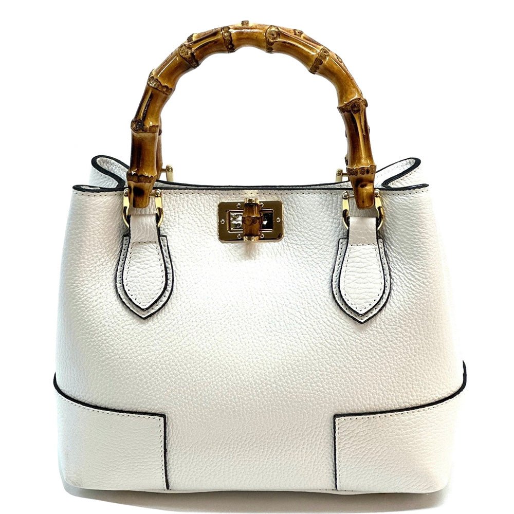 Fabrizia Small Italian Leather Bag with Bamboo Handles - Leather Italiano