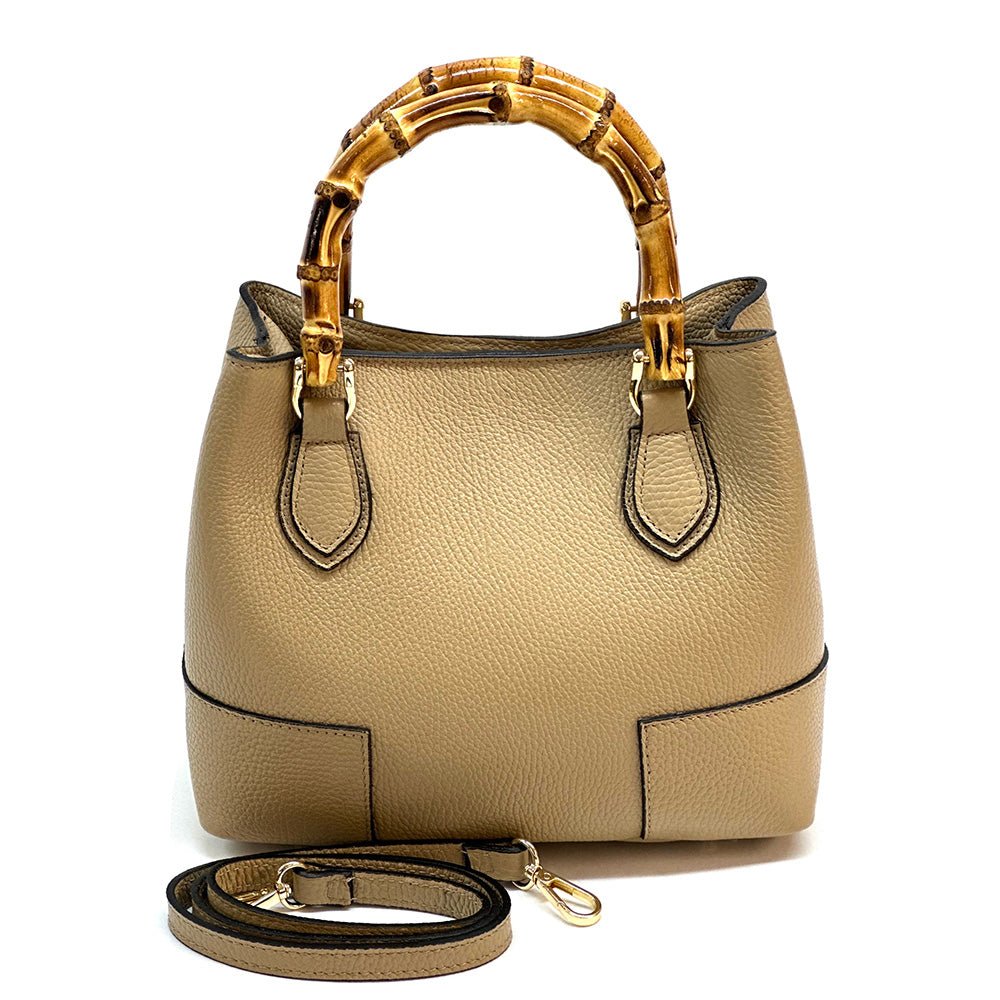 Fabrizia Small Italian Leather Bag with Bamboo Handles - Leather Italiano