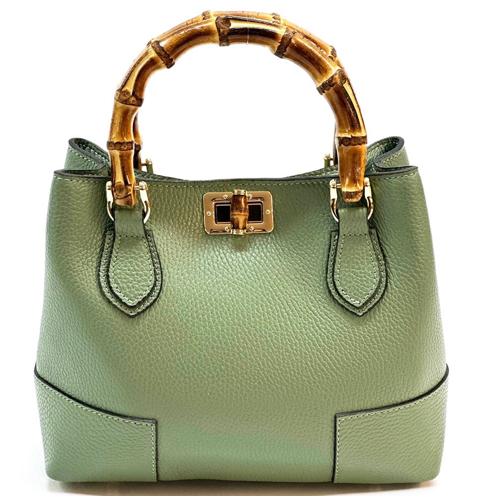 Fabrizia Small Italian Leather Bag with Bamboo Handles - Leather Italiano