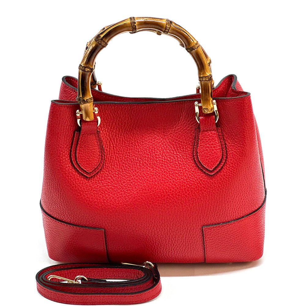 Fabrizia Small Italian Leather Bag with Bamboo Handles - Leather Italiano