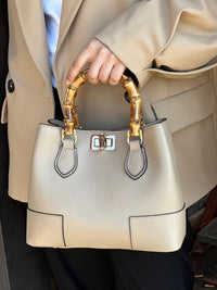 Fabrizia Small Italian Leather Bag with Bamboo Handles - Leather Italiano