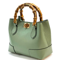 Fabrizia Small Italian Leather Bag with Bamboo Handles - Leather Italiano