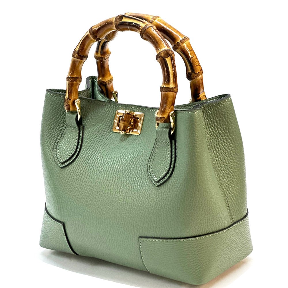 Fabrizia Small Italian Leather Bag with Bamboo Handles - Leather Italiano