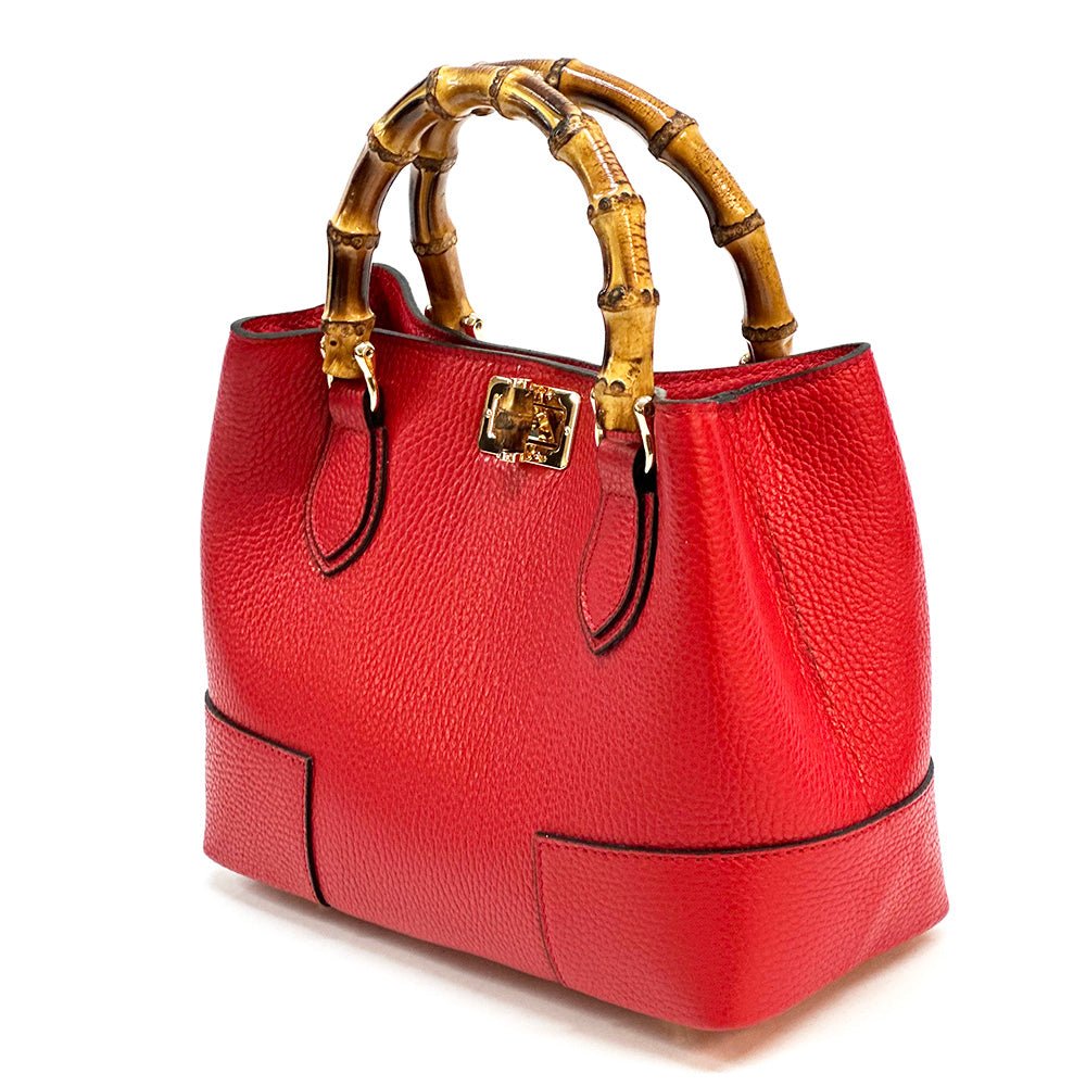 Fabrizia Small Italian Leather Bag with Bamboo Handles - Leather Italiano