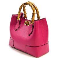 Fabrizia Small Italian Leather Bag with Bamboo Handles - Leather Italiano