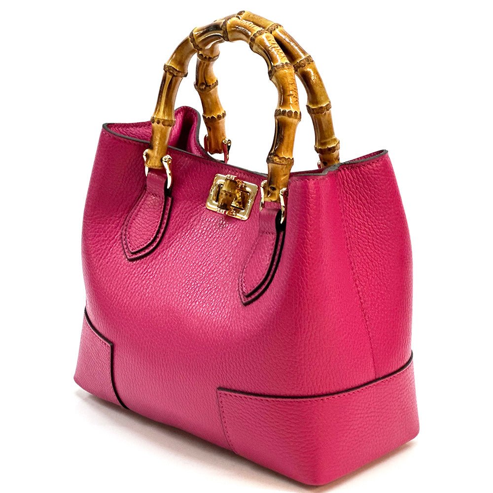 Fabrizia Small Italian Leather Bag with Bamboo Handles - Leather Italiano