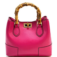 Fabrizia Small Italian Leather Bag with Bamboo Handles - Leather Italiano