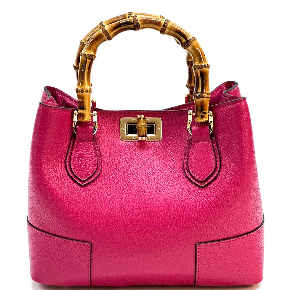 Fabrizia Small Italian Leather Bag with Bamboo Handles - Leather Italiano