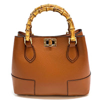 Fabrizia Small Italian Leather Bag with Bamboo Handles - Leather Italiano