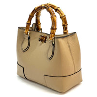 Fabrizia Small Italian Leather Bag with Bamboo Handles - Leather Italiano