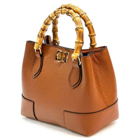 Fabrizia Small Italian Leather Bag with Bamboo Handles - Leather Italiano