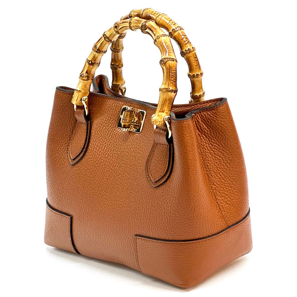 Fabrizia Small Italian Leather Bag with Bamboo Handles - Leather Italiano