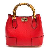 Fabrizia Small Italian Leather Bag with Bamboo Handles - Leather Italiano