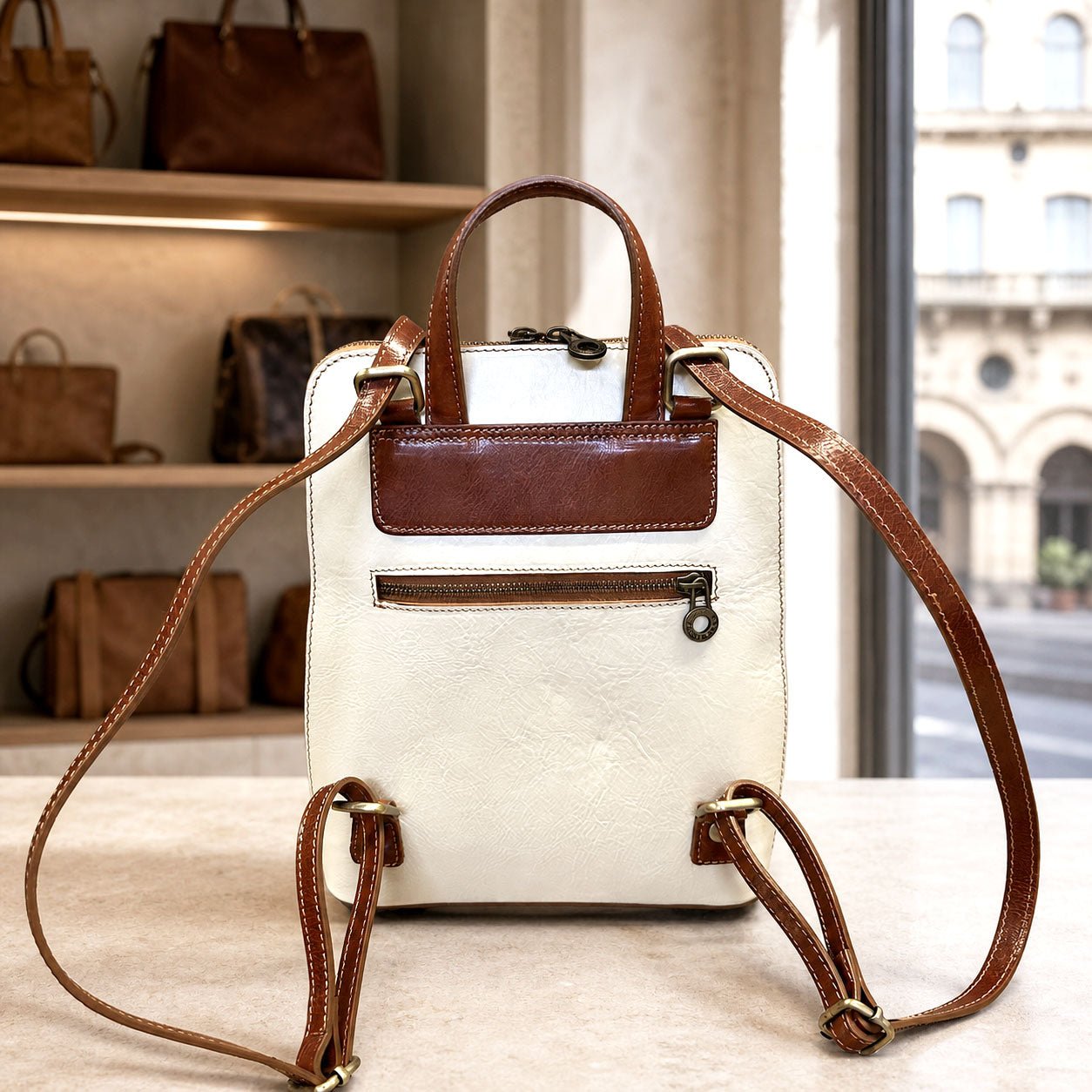 Fiammetta Convertible Hand-Dyed Italian Leather Backpack - Leather Italiano