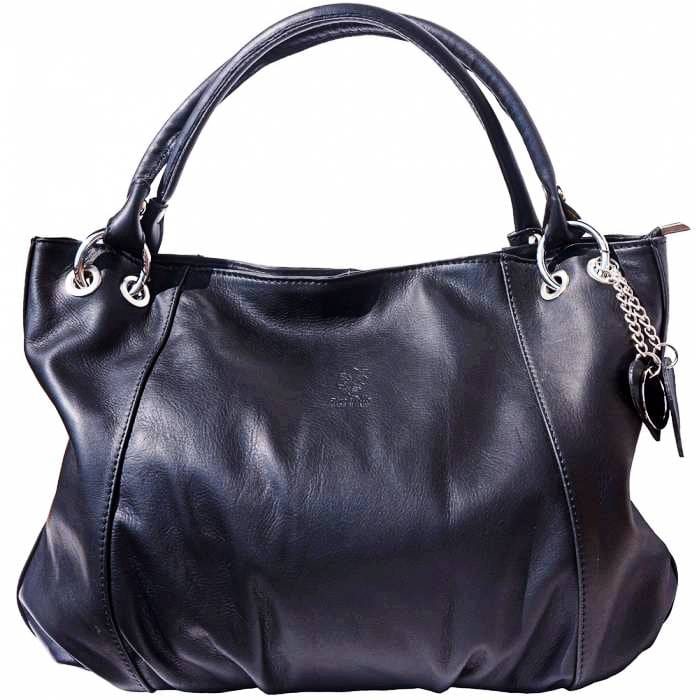 Florence black leather hobo bag front view