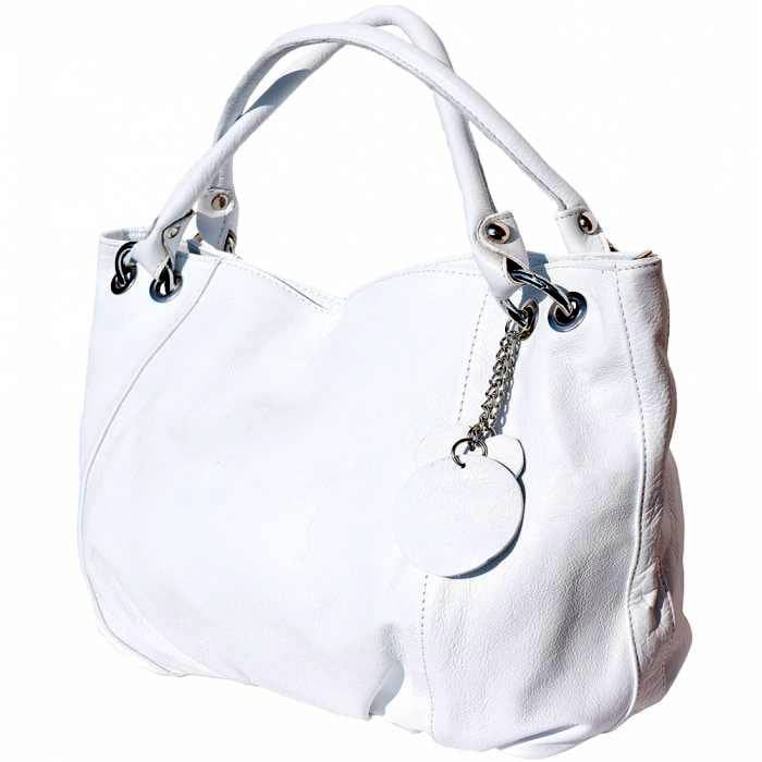 florence white leather hobo bag angled view