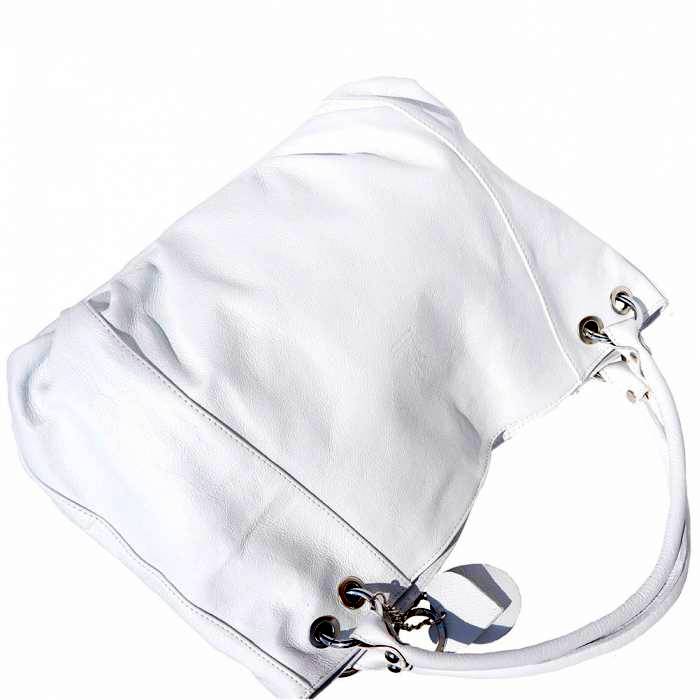 florence white leather hobo bag lying flat