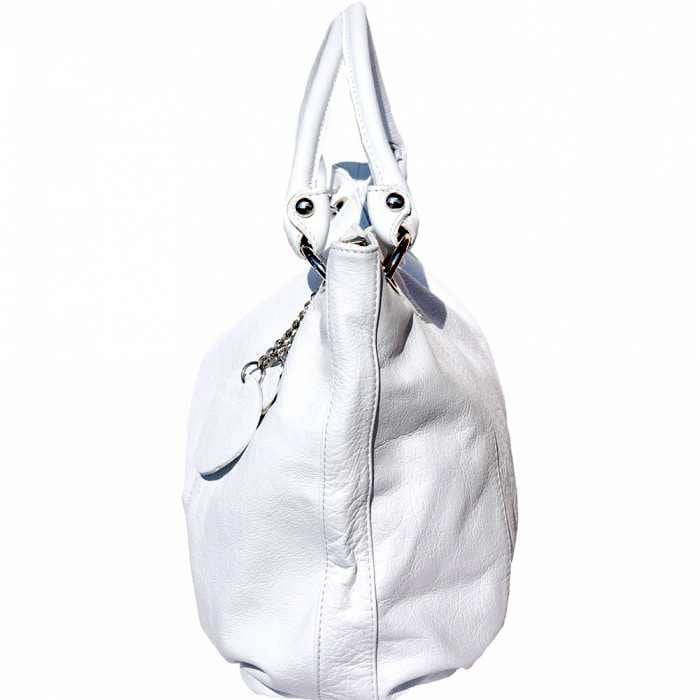 florence white leather hobo bag side view