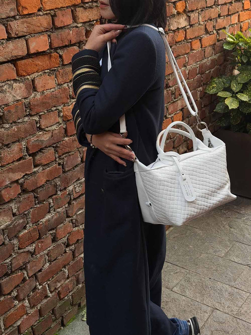 Florine Leather Handbag – Handmade in Florence with Printed Woven - Effect Finish - Leather Italiano
