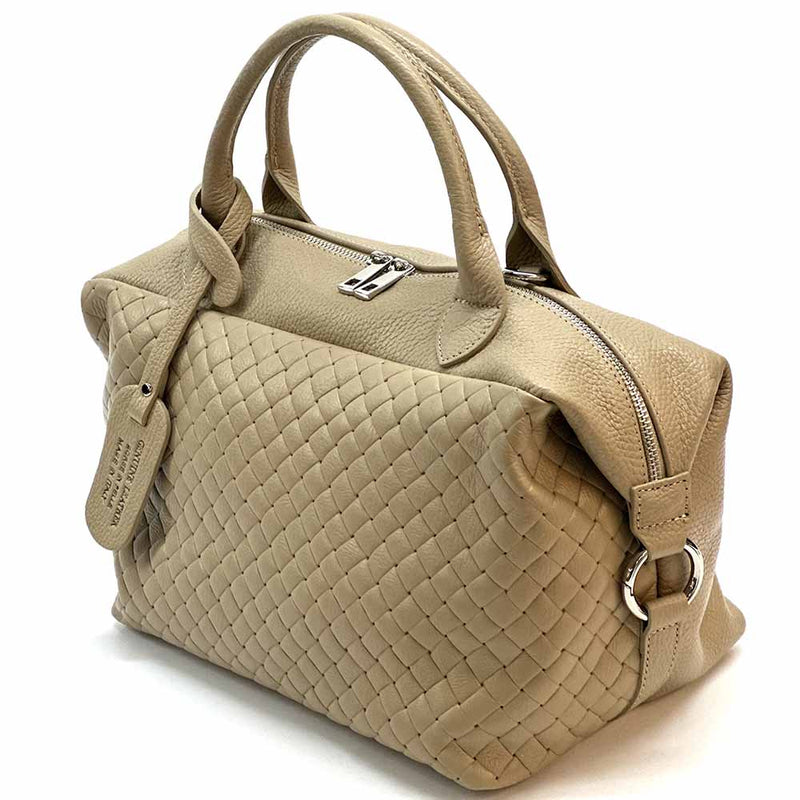 Florine Leather Handbag – Handmade in Florence with Printed Woven - Effect Finish - Leather Italiano