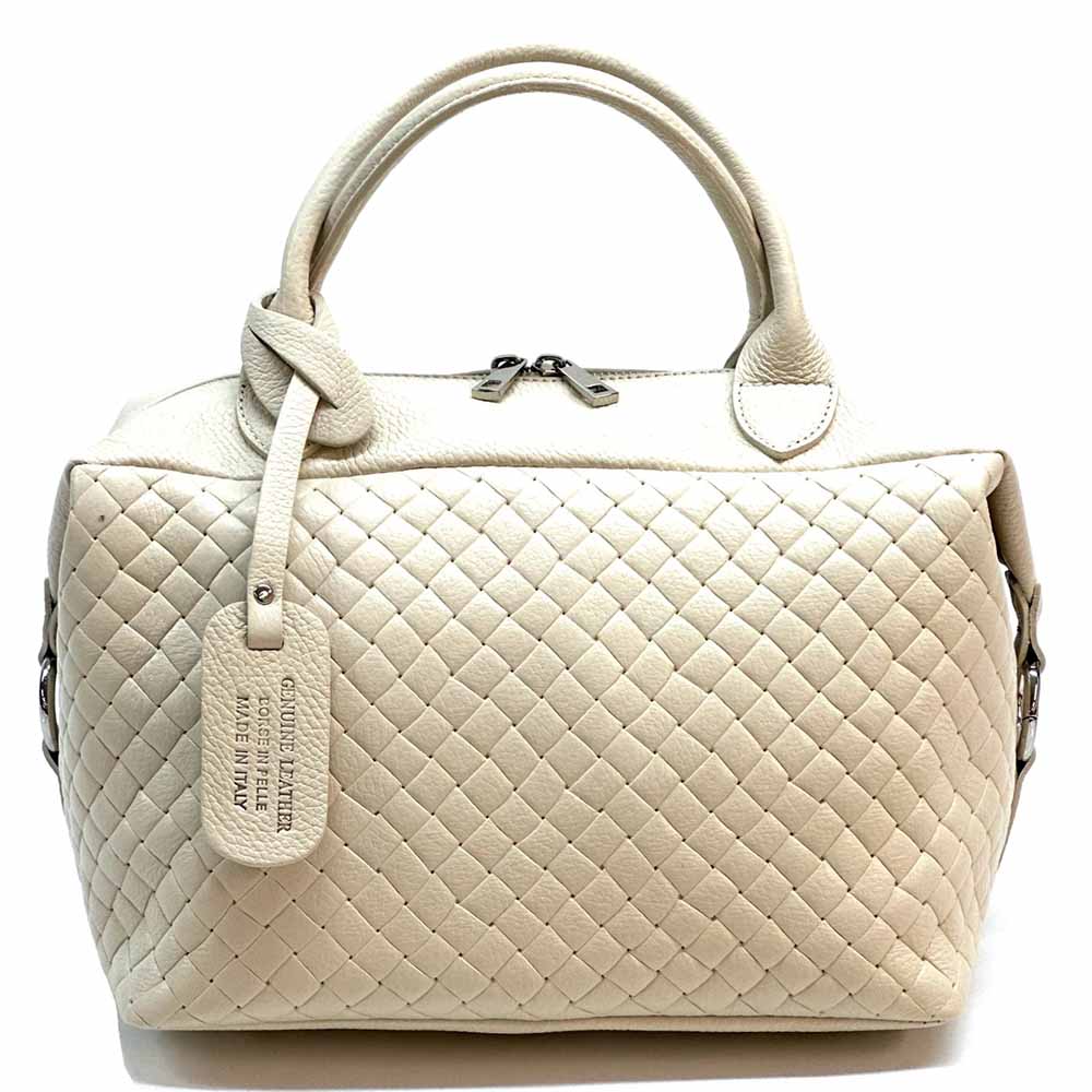 Florine Leather Handbag – Handmade in Florence with Printed Woven - Effect Finish - Leather Italiano