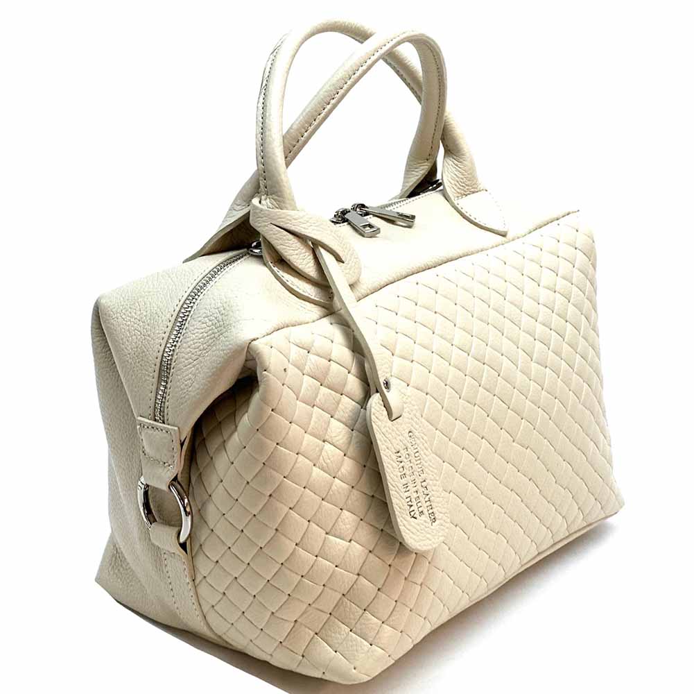 Florine Leather Handbag – Handmade in Florence with Printed Woven - Effect Finish - Leather Italiano