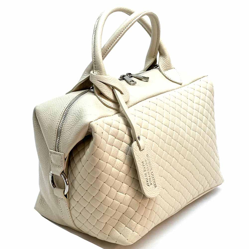 Florine Leather Handbag – Handmade in Florence with Printed Woven - Effect Finish - Leather Italiano